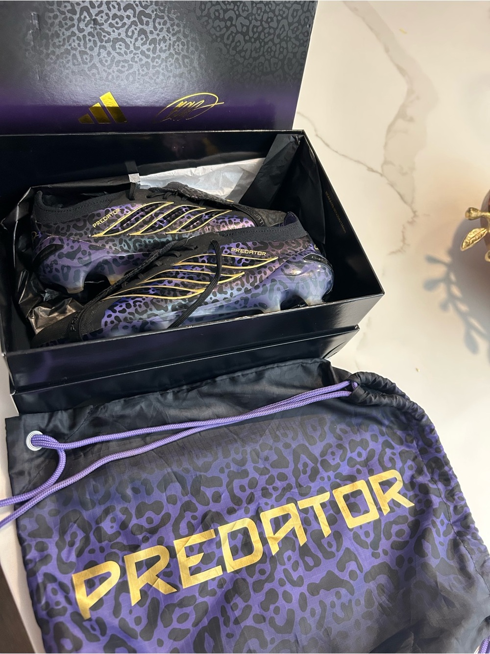 adidas Predator Soccer Cleats in Purple and Black with Gold Accents